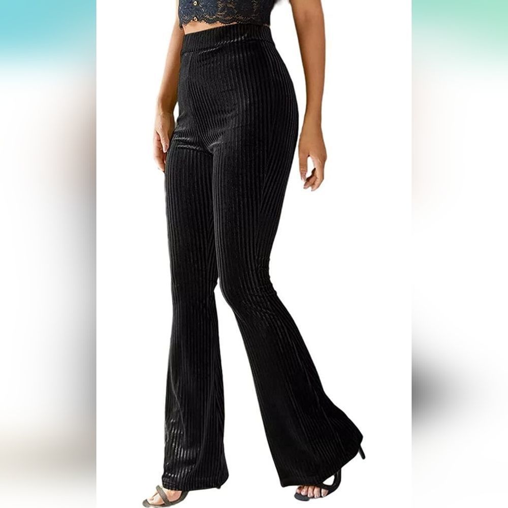 ThusFar Women stretch Knit Corduroy Casual Flare Bottom Wide Leg Pant Size 2XL